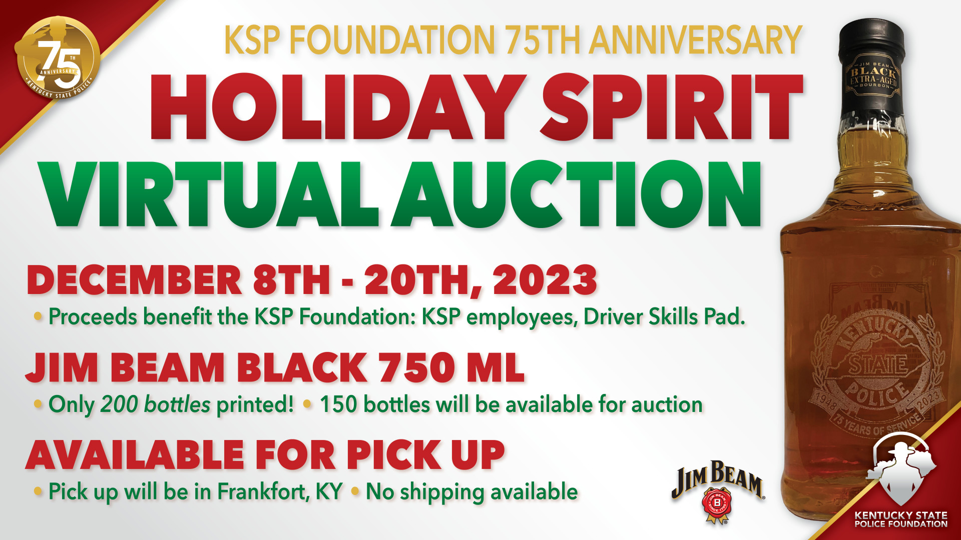 KSP Foundation 75th Anniversary Commemorative Bottle Holiday Spirit Auction logo