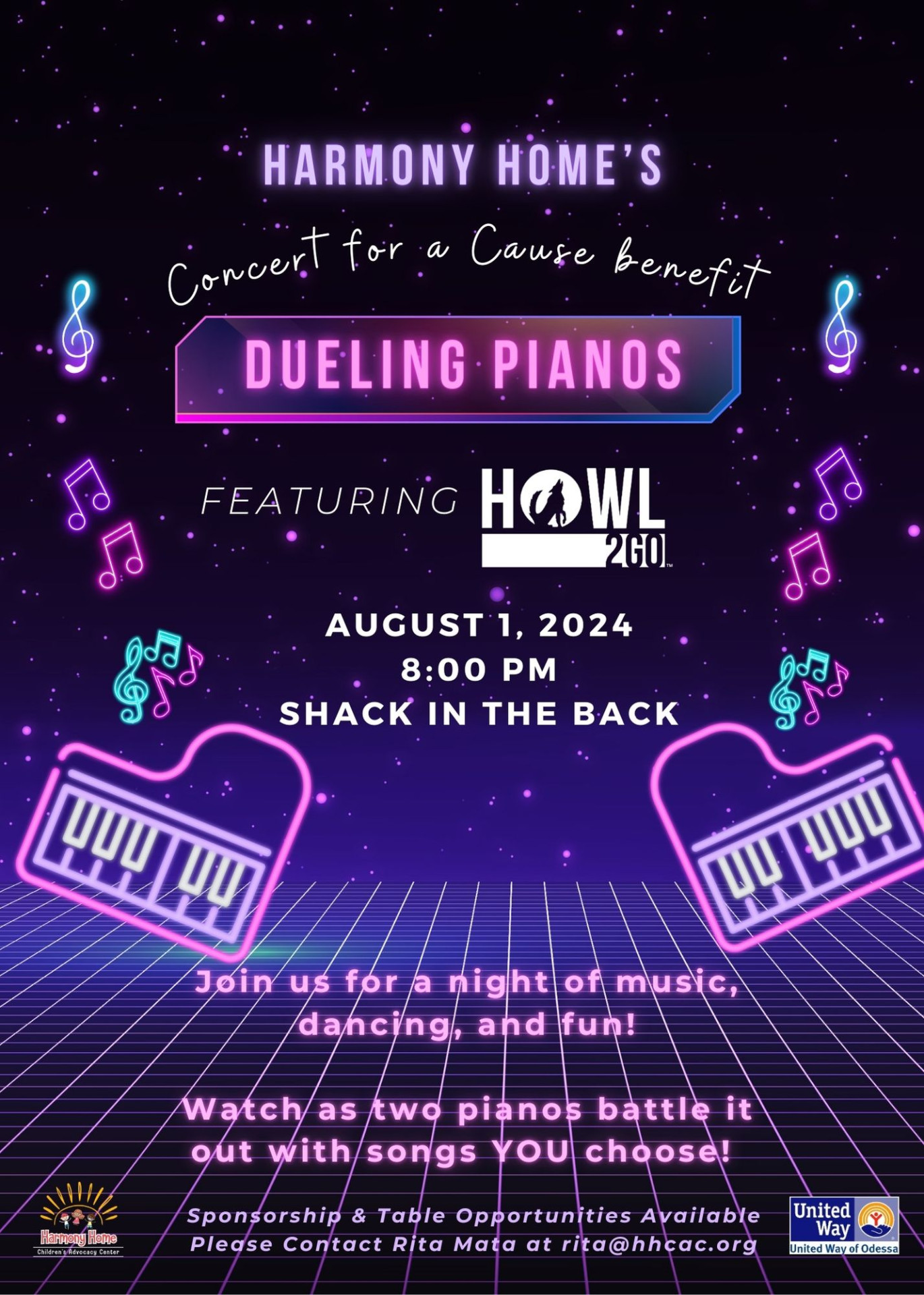 Concert for a Benefit: Howl2Go Dueling Pianos logo