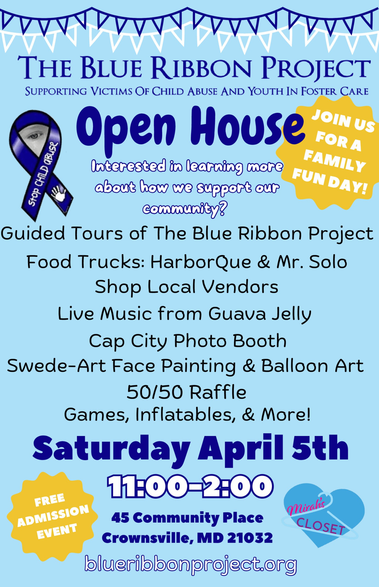 The Blue Ribbon Project's Open House and Family Fun Day logo