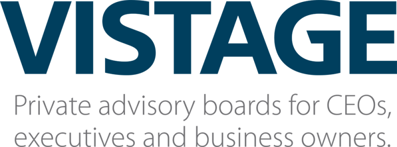 Logo: Vistage, Private advisory boards for CEOs, executives and business owners