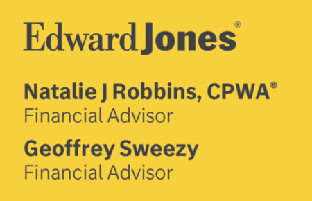 Logo: EdwardJones, Natalie J Robbins, CPWA (Financial Advisor), Geoffrey Sweezy (Financial Advisor)