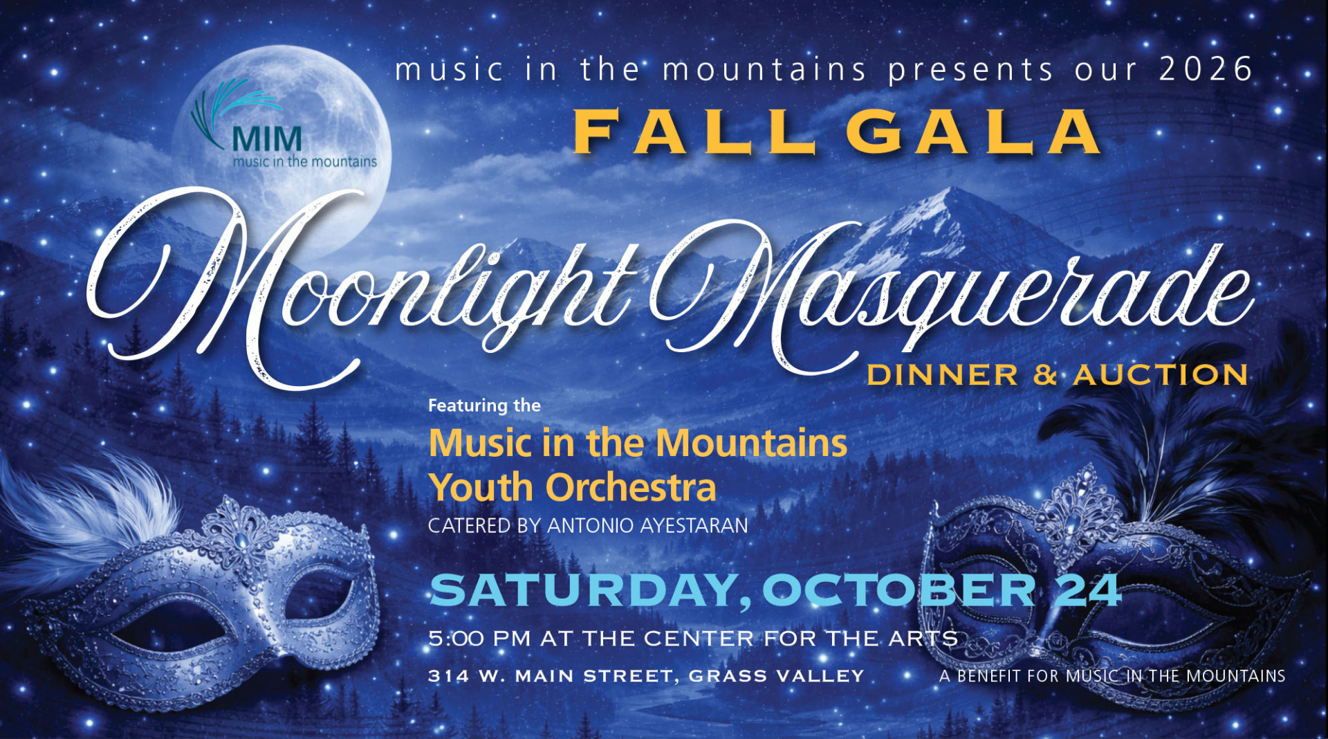Moonlight Masquerade: Music in the Mountains Gala background