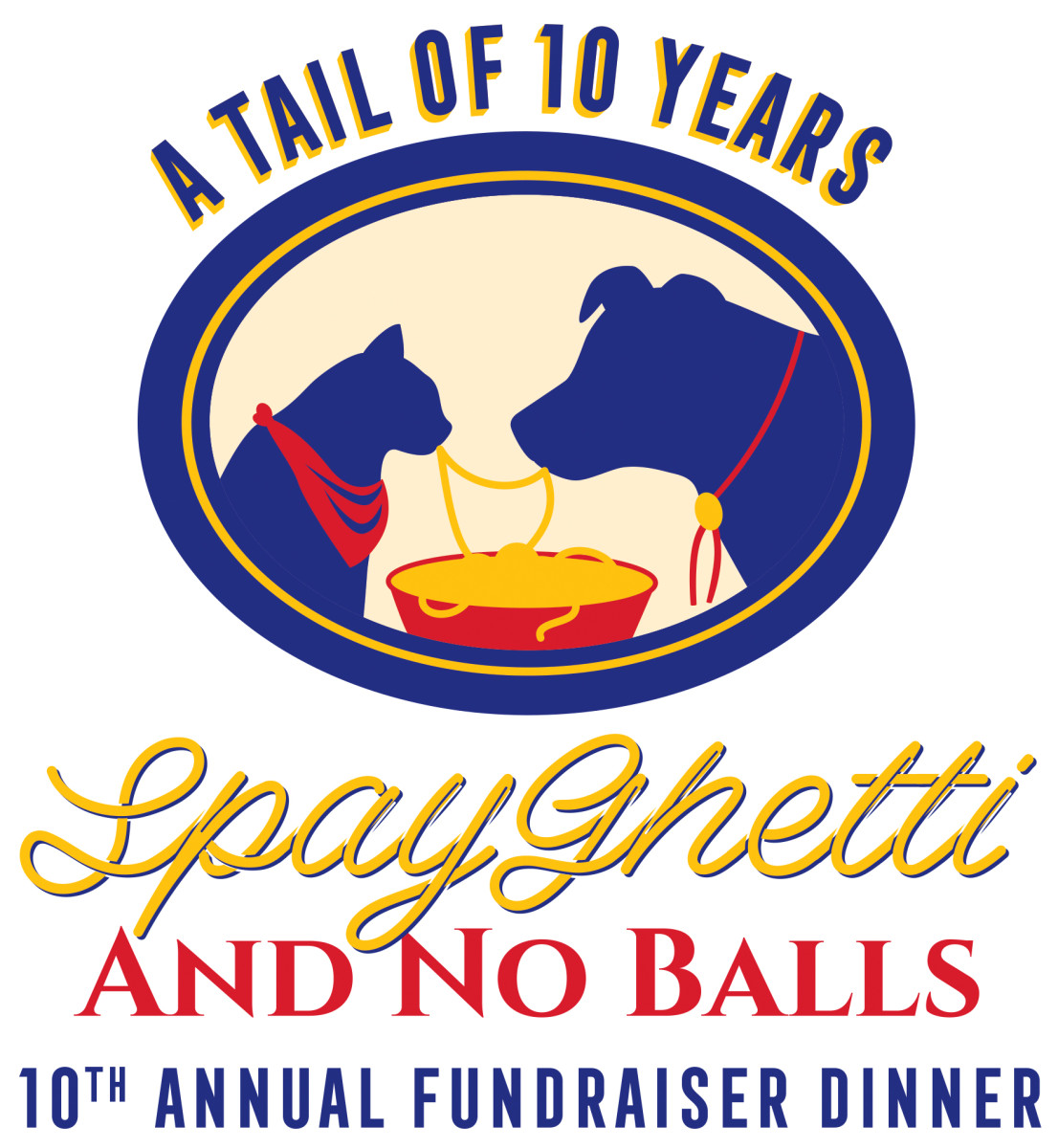 Event title and logo: Spayghetti and No Balls, 10th Annual Fundraiser Dinner