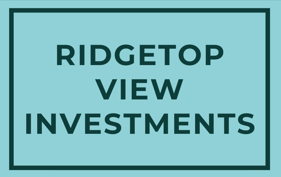 A blue background has a green rectangle with green text in the middle: Ridgetop View Investments